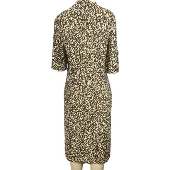Liz Claiborne 12 Brown Multi Print Button Half Sleeve Below Knee Shirt Dress - Picture 4 of 6